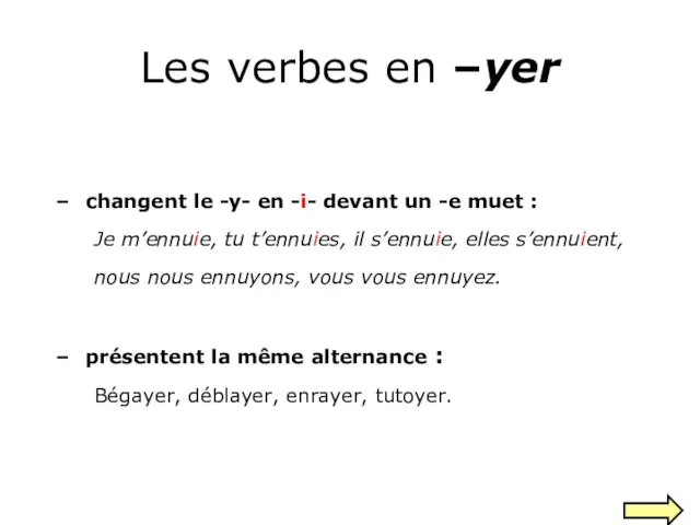 Les verbes en –yer changent le -y- en -i- devant un