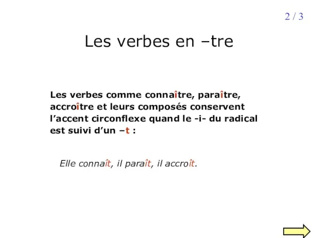 Les verbes en –tre Les verbes comme connaître, paraître, accroître et