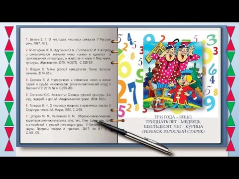 1. Багаев Е. Г. О некоторых числовых символах // Русская речь.