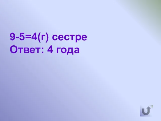 9-5=4(г) сестре Ответ: 4 года