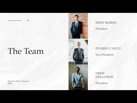 The Team President REMY MARSH 05 Business Plan | January 2020