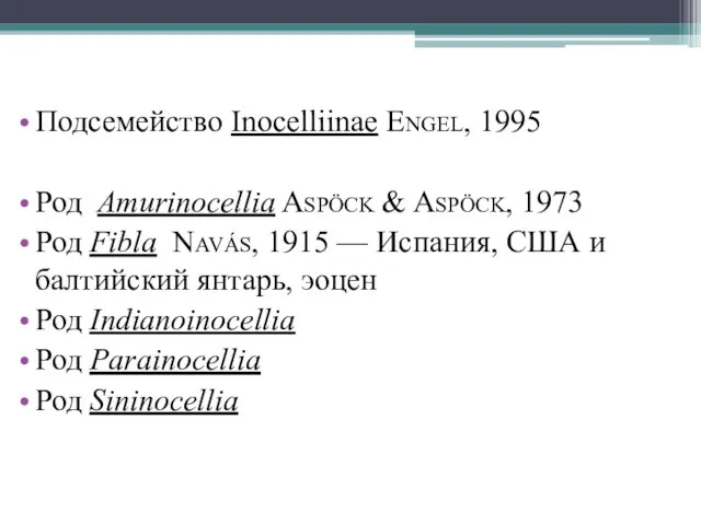 Подсемейство Inocelliinae Engel, 1995 Род Amurinocellia Aspöck & Aspöck, 1973 Род