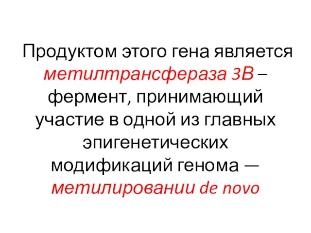 Продуктом этого гена является метилтрансфераза 3В – фермент, принимающий участие в