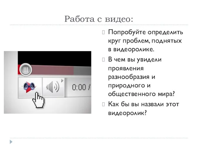 Работа с видео: Попробуйте определить круг проблем, поднятых в видеоролике. В