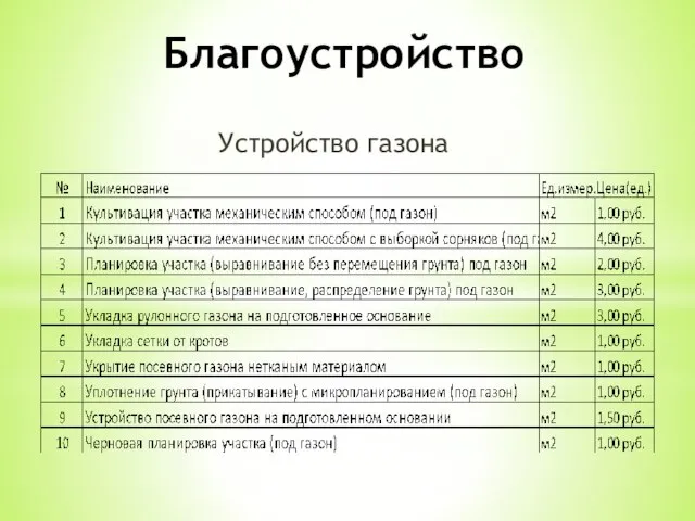 Благоустройство Устройство газона