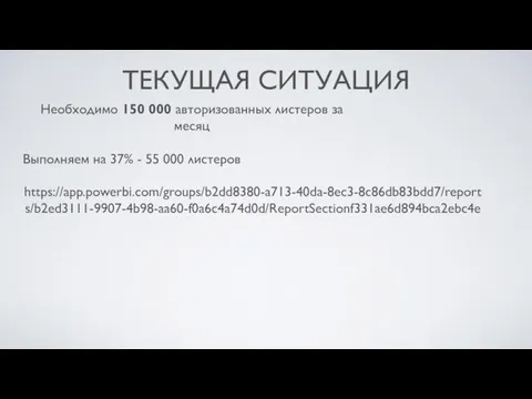 ТЕКУЩАЯ СИТУАЦИЯ Необходимо 150 000 авторизованных листеров за месяц Выполняем на