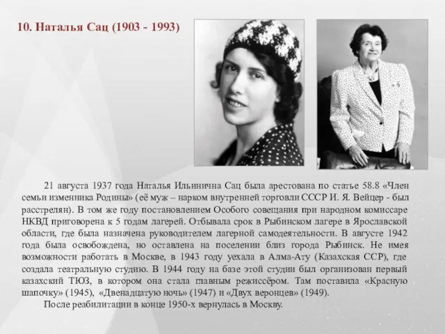 10. Наталья Сац (1903 - 1993) 21 августа 1937 года Наталья