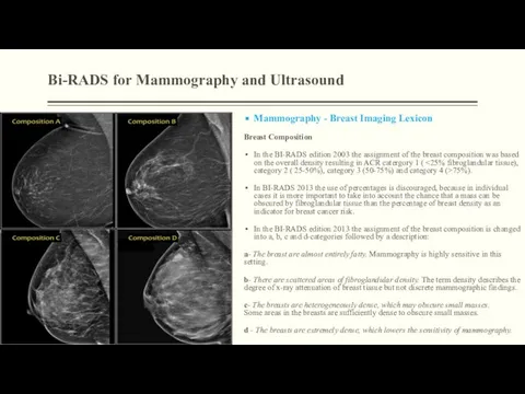 Bi-RADS for Mammography and Ultrasound Mammography - Breast Imaging Lexicon Breast