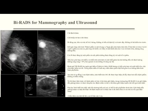 Bi-RADS for Mammography and Ultrasound Chỉ định khám Giới thiệu từ