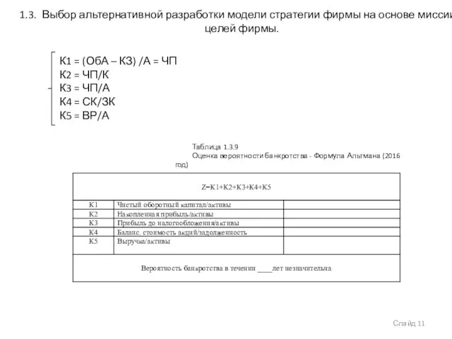 1.3. Выбор альтернативной разработки модели стратегии фирмы на основе миссии и