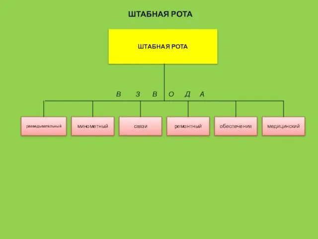 ШТАБНАЯ РОТА В З В О Д А ШТАБНАЯ РОТА разведывательный минометный связи ремонтный обеспечения медицинский