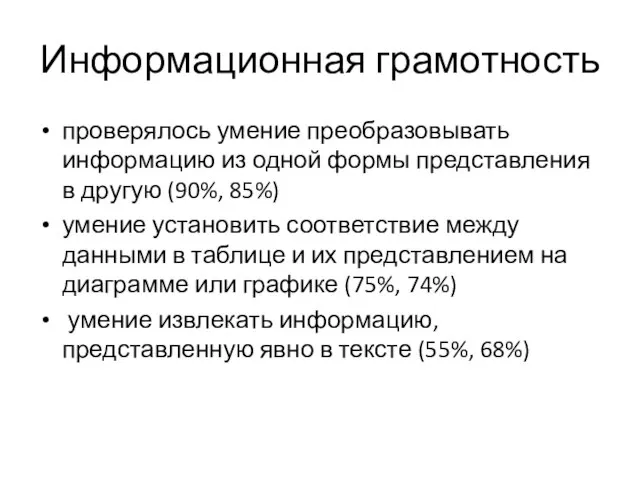 Информационная грамотность проверялось умение преобразовывать информацию из одной формы представления в