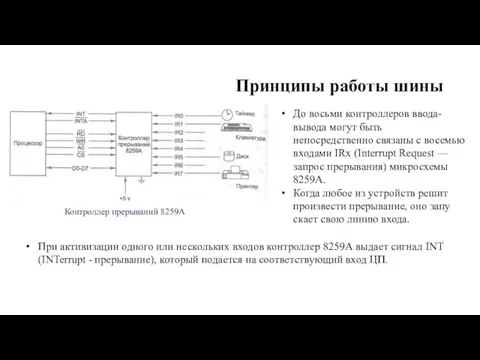 Принципы работы шины До восьми контроллеров ввода-вывода могут быть непосредственно связаны