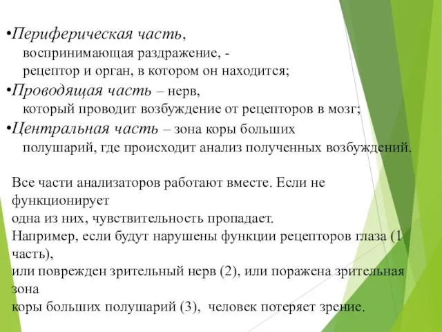 Периферическая часть, воспринимающая раздражение, - рецептор и орган, в котором он