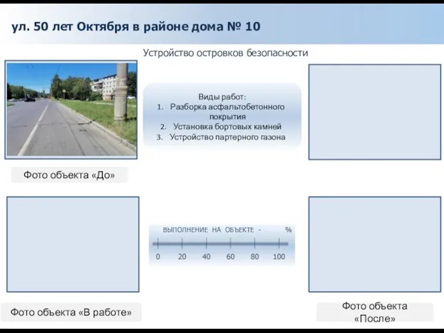 ул. 50 лет Октября в районе дома № 10 Устройство островков