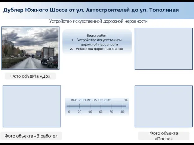 Дублер Южного Шоссе от ул. Автостроителей до ул. Тополиная Устройство искусственной