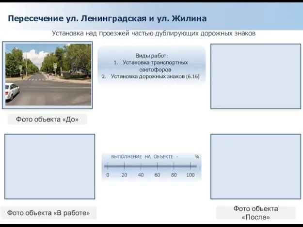 Пересечение ул. Ленинградская и ул. Жилина Установка над проезжей частью дублирующих