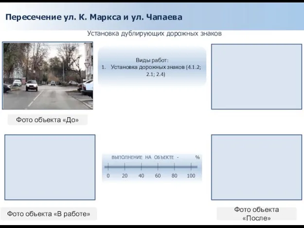 Пересечение ул. К. Маркса и ул. Чапаева Установка дублирующих дорожных знаков