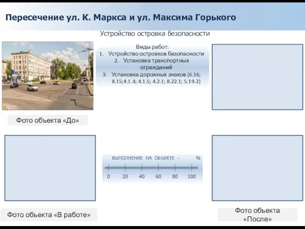 Пересечение ул. К. Маркса и ул. Максима Горького Устройство островка безопасности