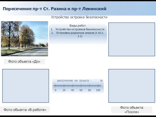 Пересечение пр-т Ст. Разина и пр-т Ленинский Устройство островка безопасности Фото