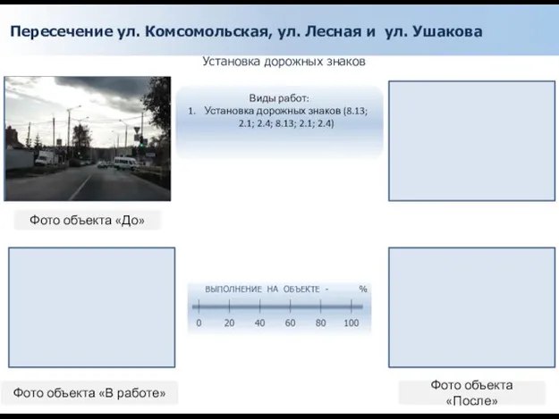 Пересечение ул. Комсомольская, ул. Лесная и ул. Ушакова Установка дорожных знаков