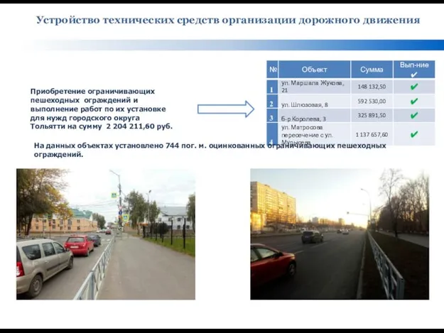 Устройство технических средств организации дорожного движения Приобретение ограничивающих пешеходных ограждений и