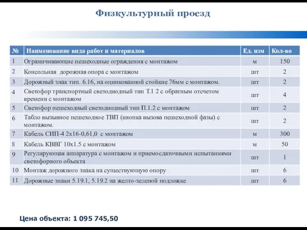 Физкультурный проезд Цена объекта: 1 095 745,50