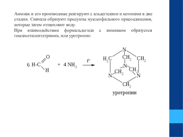 Аммиак и его производные реагируют с альдегидами и кетонами в две