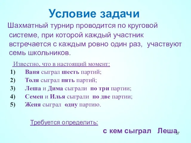 Известно, что в настоящий момент: Ваня сыграл шесть партий; Толя сыграл