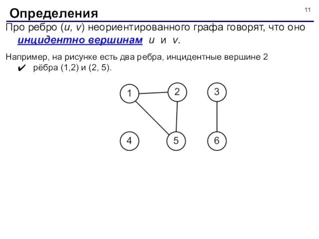 Про ребро (u, v) неориентированного графа говорят, что оно инцидентно вершинам