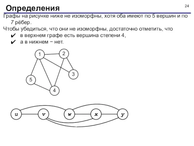 Графы на рисунке ниже не изоморфны, хотя оба имеют по 5