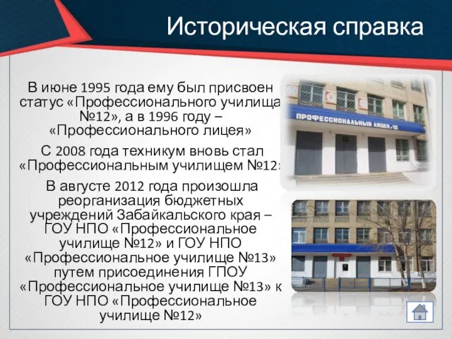 Историческая справка В июне 1995 года ему был присвоен статус «Профессионального