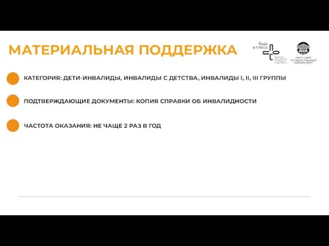 МАТЕРИАЛЬНАЯ ПОДДЕРЖКА КАТЕГОРИЯ: ДЕТИ-ИНВАЛИДЫ, ИНВАЛИДЫ С ДЕТСТВА, ИНВАЛИДЫ I, II, III