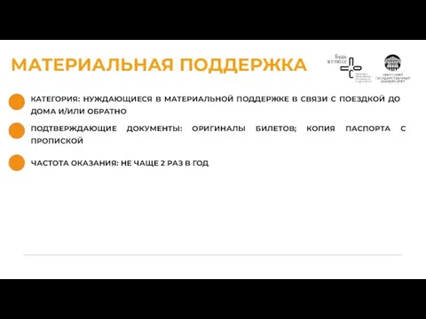 МАТЕРИАЛЬНАЯ ПОДДЕРЖКА КАТЕГОРИЯ: НУЖДАЮЩИЕСЯ В МАТЕРИАЛЬНОЙ ПОДДЕРЖКЕ В СВЯЗИ С ПОЕЗДКОЙ