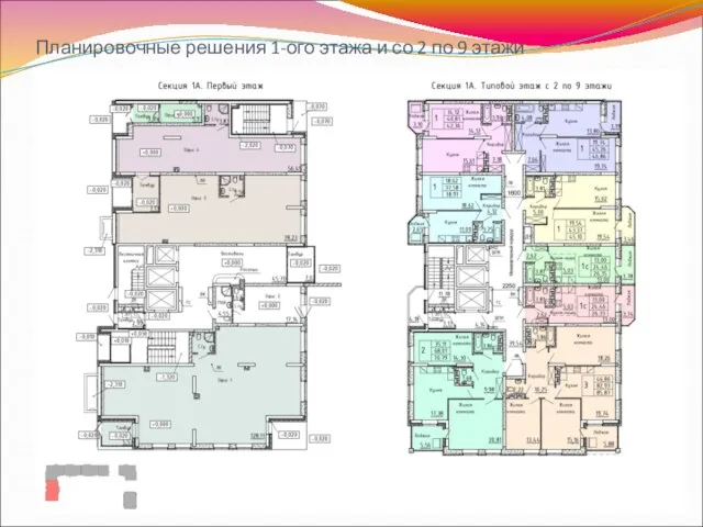 Планировочные решения 1-ого этажа и со 2 по 9 этажи