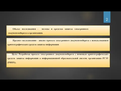 Объект исследования ВКР - методы и средства защиты электронного документооборота в