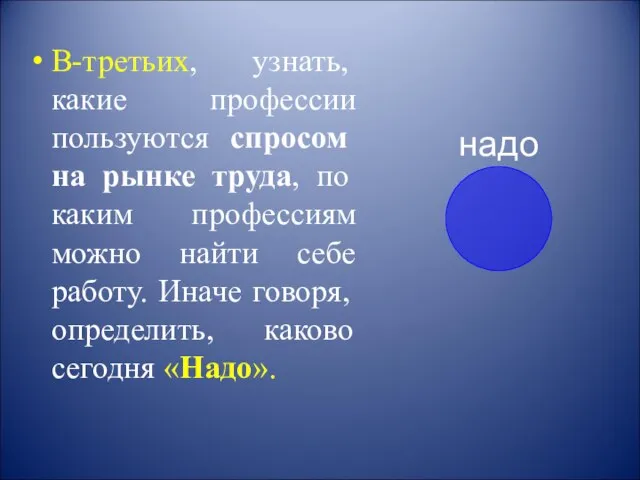 В-третьих, узнать, какие профессии пользуются спросом на рынке труда, по каким