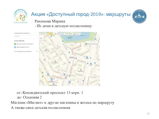 Акция «Доступный город-2019»: маршруты Рахимова Марина - Из дома в детскую