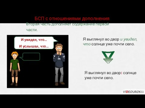 БСП с отношениями дополнения Вторая часть дополняет содержание первой части. Я