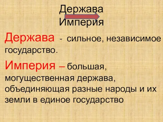 Держава Империя Держава - сильное, независимое государство. Империя – большая, могущественная