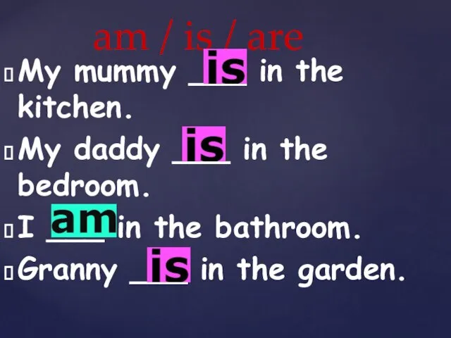 am / is / are My mummy ___ in the kitchen.