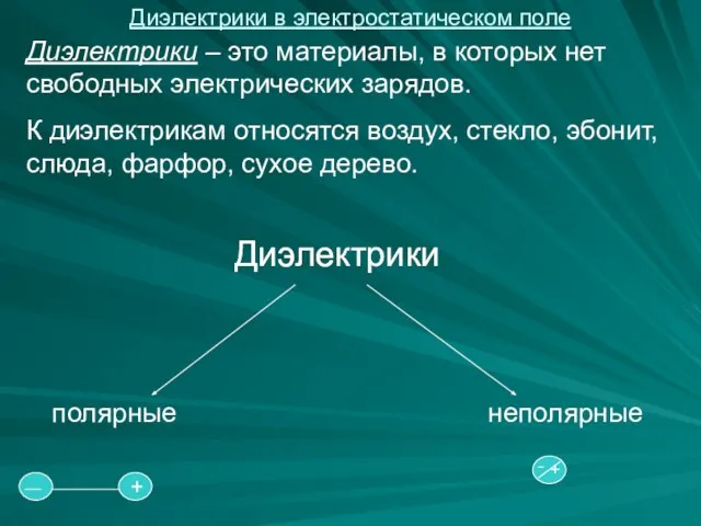 Диэлектрики полярные неполярные + + Диэлектрики – это материалы, в которых