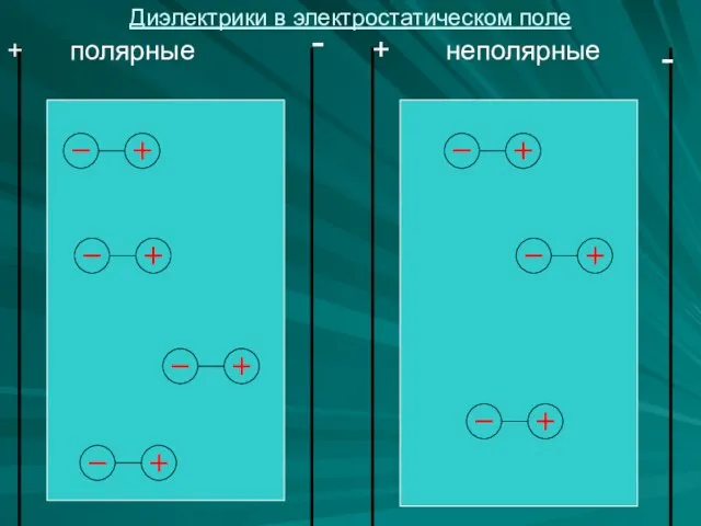 полярные неполярные + + - - Диэлектрики в электростатическом поле