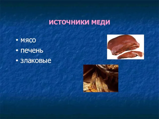 ИСТОЧНИКИ МЕДИ мясо печень злаковые