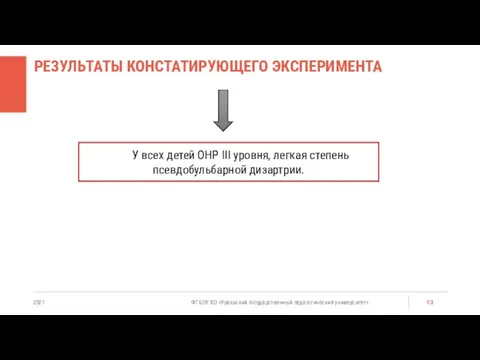 РЕЗУЛЬТАТЫ КОНСТАТИРУЮЩЕГО ЭКСПЕРИМЕНТА 2021 ФГБОУ ВО «Уральский государственный педагогический университет» У