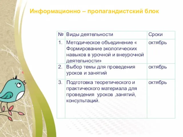 Организационно – подготовительный этап Информационно – пропагандистский блок