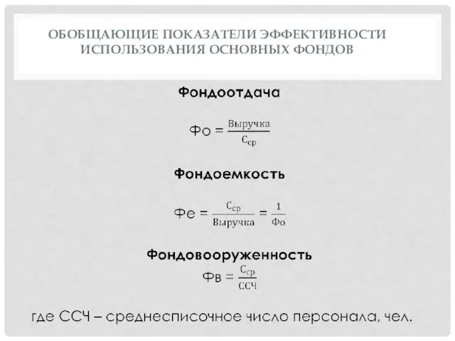 ОБОБЩАЮЩИЕ ПОКАЗАТЕЛИ ЭФФЕКТИВНОСТИ ИСПОЛЬЗОВАНИЯ ОСНОВНЫХ ФОНДОВ