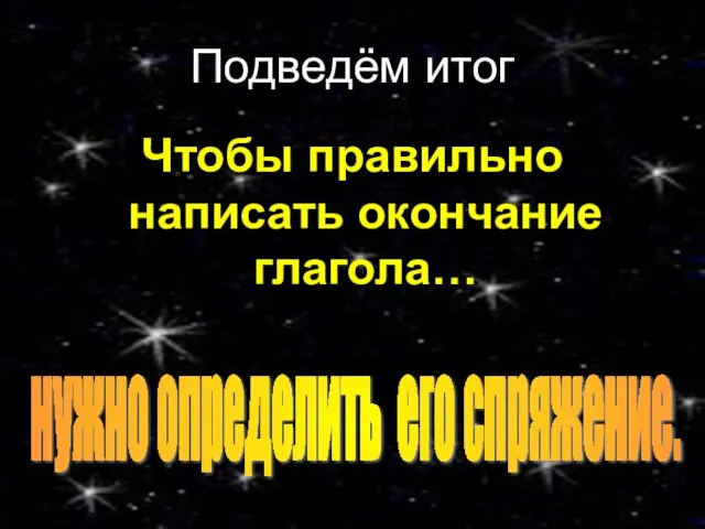 Подведём итог Чтобы правильно написать окончание глагола… нужно определить его спряжение.