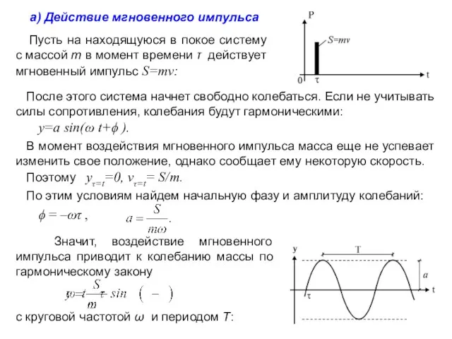 а) Действие мгновенного импульса Пусть на находящуюся в покое систему с