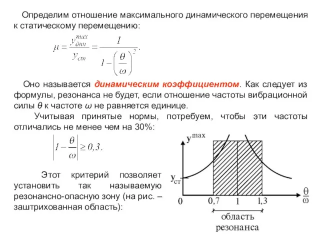 Определим отношение максимального динамического перемещения к статическому перемещению: Оно называется динамическим